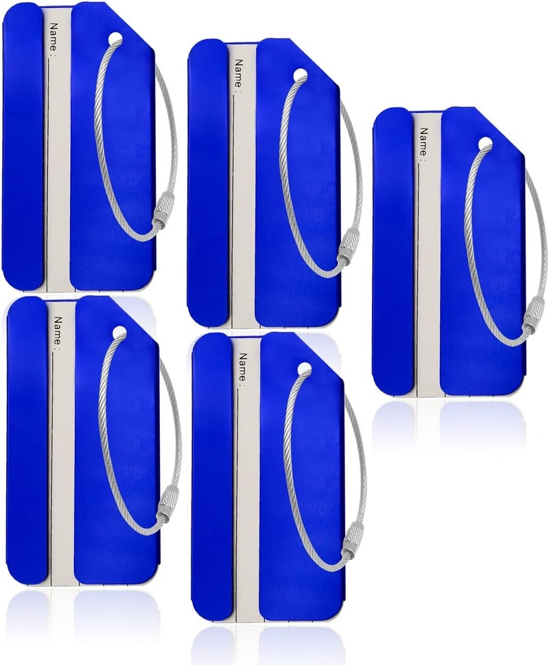 Ovener 5Pack Blue Aluminum Luggage Tags, Luggage Tag Holders for Travel Luggage Baggage Identifier by - Image 1